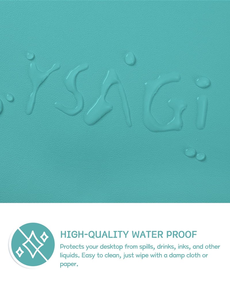 YSAGi Non-Slip Leather Desk Pad L Size, Waterproof Laptop Computer Desk Keyboard Mat, Table Protector Blotter Mat, Large Mouse Pad for Office/Work/Home/Decor(Green Blue, 35.4" x 17") - Image 4