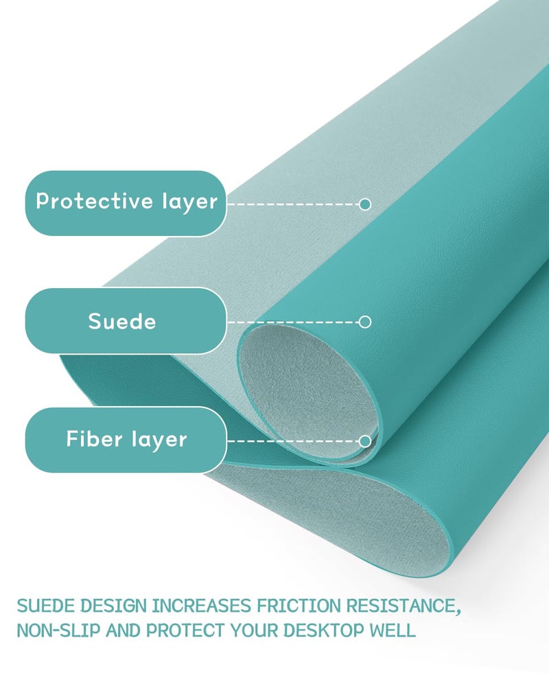 YSAGi Non-Slip Leather Desk Pad L Size, Waterproof Laptop Computer Desk Keyboard Mat, Table Protector Blotter Mat, Large Mouse Pad for Office/Work/Home/Decor(Green Blue, 35.4" x 17") - Image 3