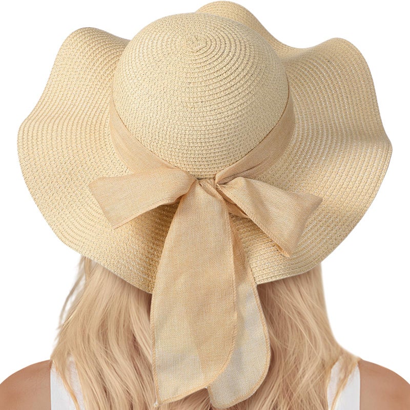 Pleneal Beach Sun Hats for Women, Wide Brim Straw Hats with Adjustable Band, UPF 50+ Summer Foldable Roll up Hat - Image 1