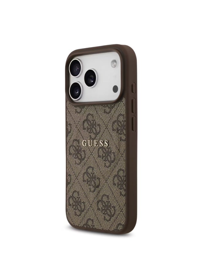جس جراب Guess MagSafe 4G من جلد البولي يوريثان مع شعار كلاسيكي لهاتف iPhone 17 Pro Max، حماية من السقوط، تصميم رفيع، قبضة مريحة، تغليف مستدام، سهل التركيب، تصميم خفيف الوزن - بني - Image 4
