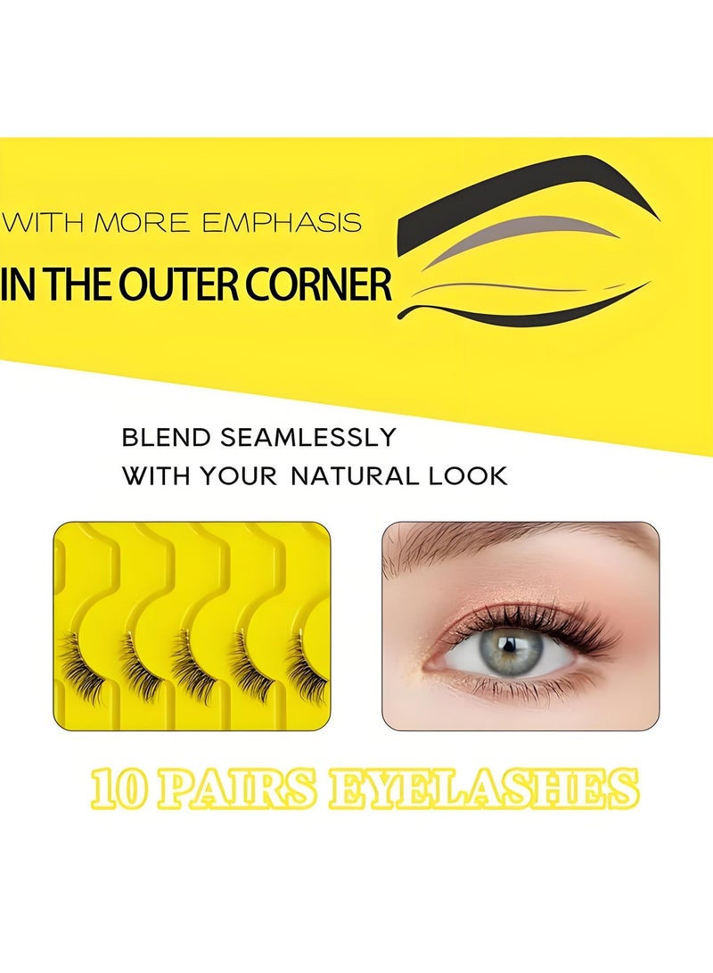 خاجول 10PCSأزواج رموش صناعية خفيفة الوزن ذات ملمس ناعم ومظهر طبيعي. تصميم ثلاثي الأبعاد يمنحك إطلالة جذابة، مثالية للاستخدام اليومي ويمكن إعادة استخدامها بسهولة. - Image 4