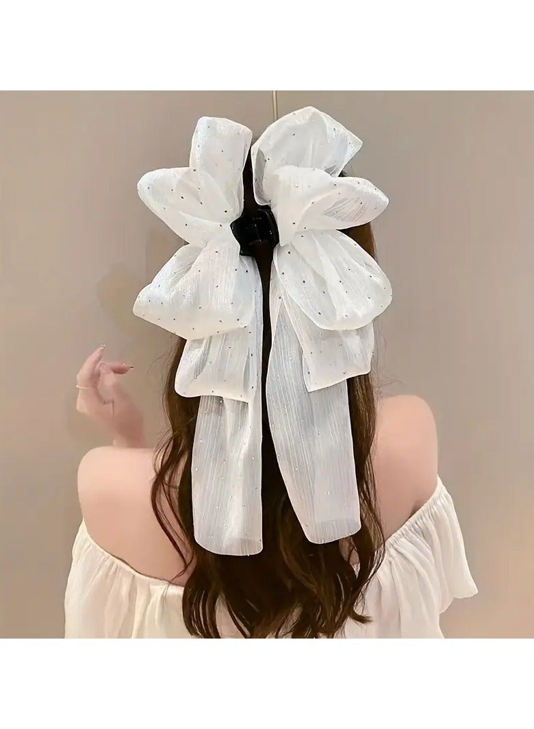 Goolsky Minimalist Plastic Hair Claw with Sheer Polka Dot Butterfly Bow - Elegant Large Ribbon Barrette for Women and Teens 14+, Anniversary Celebration Fashion Accessory - Single Piece, Solid Color - Image 1