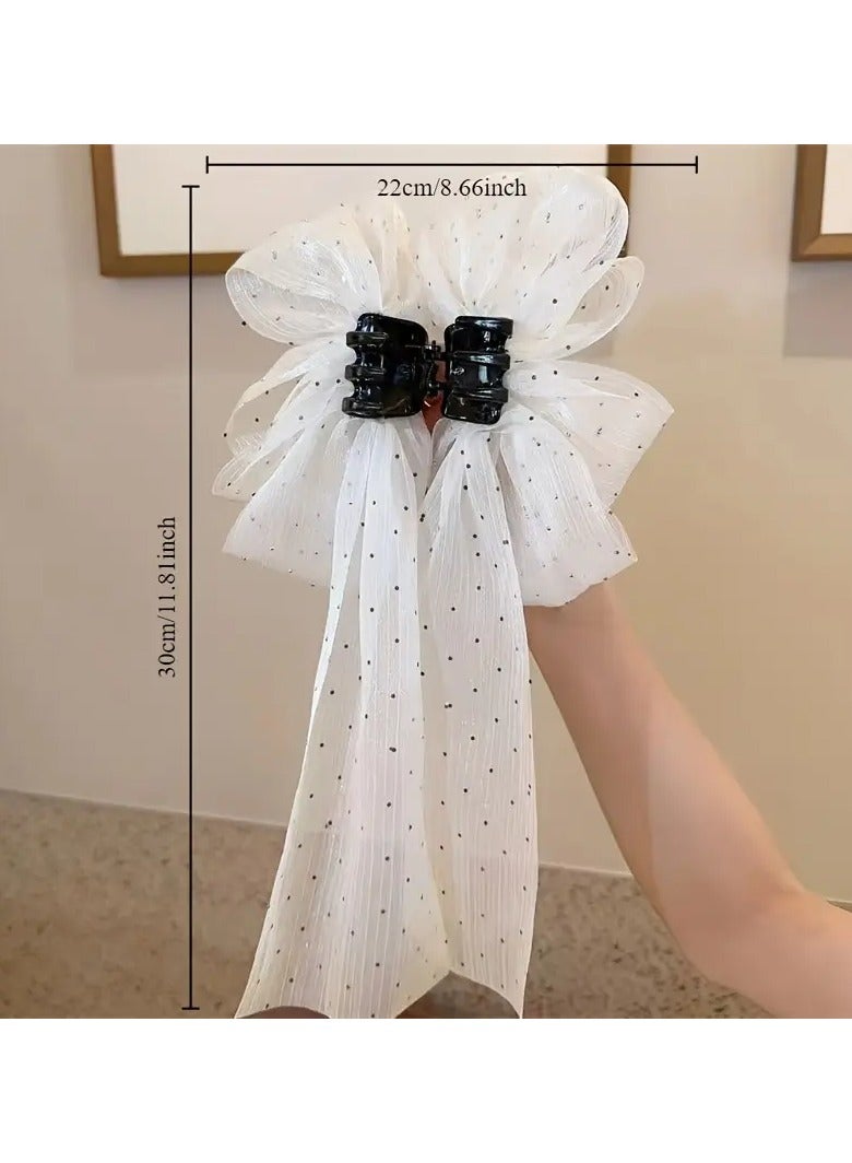 Goolsky Minimalist Plastic Hair Claw with Sheer Polka Dot Butterfly Bow - Elegant Large Ribbon Barrette for Women and Teens 14+, Anniversary Celebration Fashion Accessory - Single Piece, Solid Color - Image 2