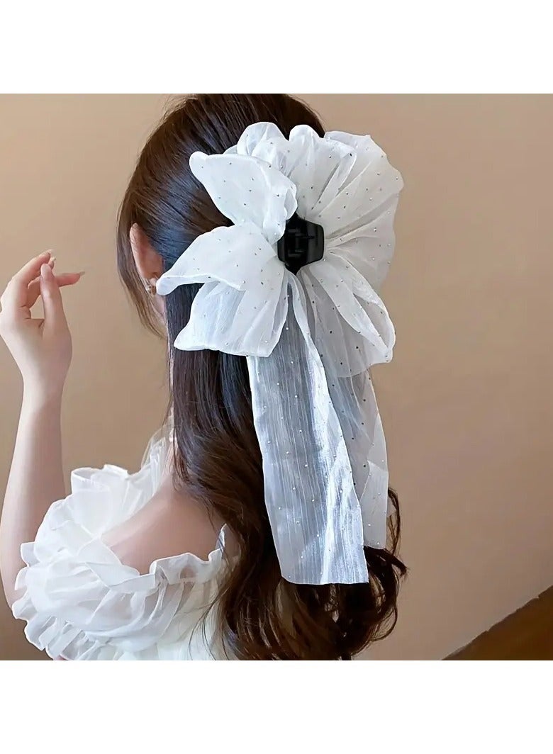 Goolsky Minimalist Plastic Hair Claw with Sheer Polka Dot Butterfly Bow - Elegant Large Ribbon Barrette for Women and Teens 14+, Anniversary Celebration Fashion Accessory - Single Piece, Solid Color - Image 3