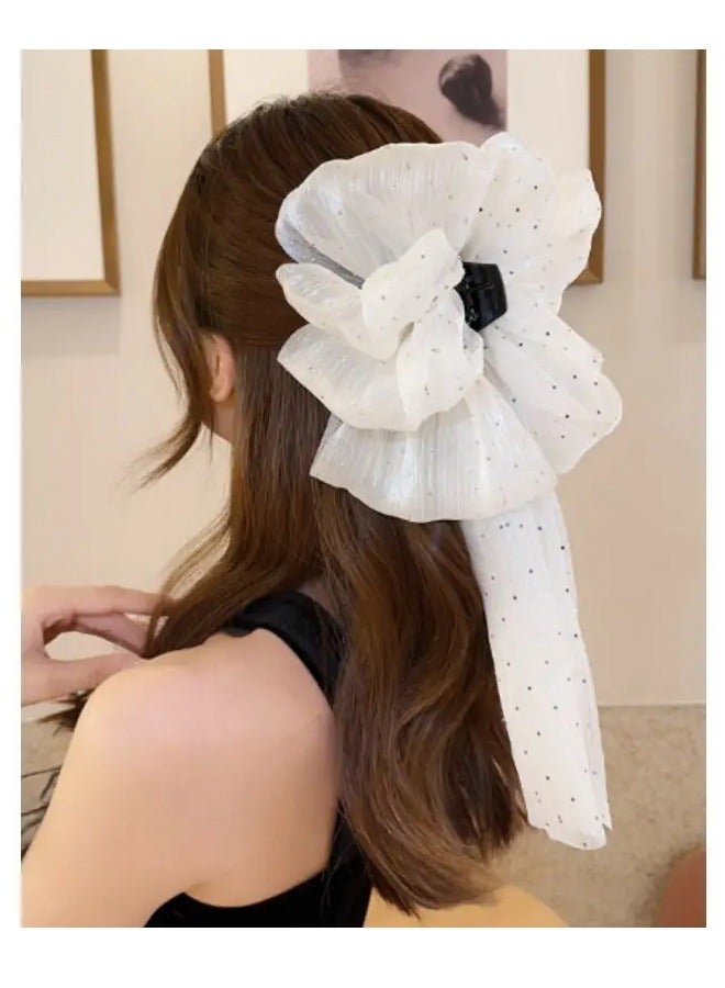 Goolsky Minimalist Plastic Hair Claw with Sheer Polka Dot Butterfly Bow - Elegant Large Ribbon Barrette for Women and Teens 14+, Anniversary Celebration Fashion Accessory - Single Piece, Solid Color - Image 4