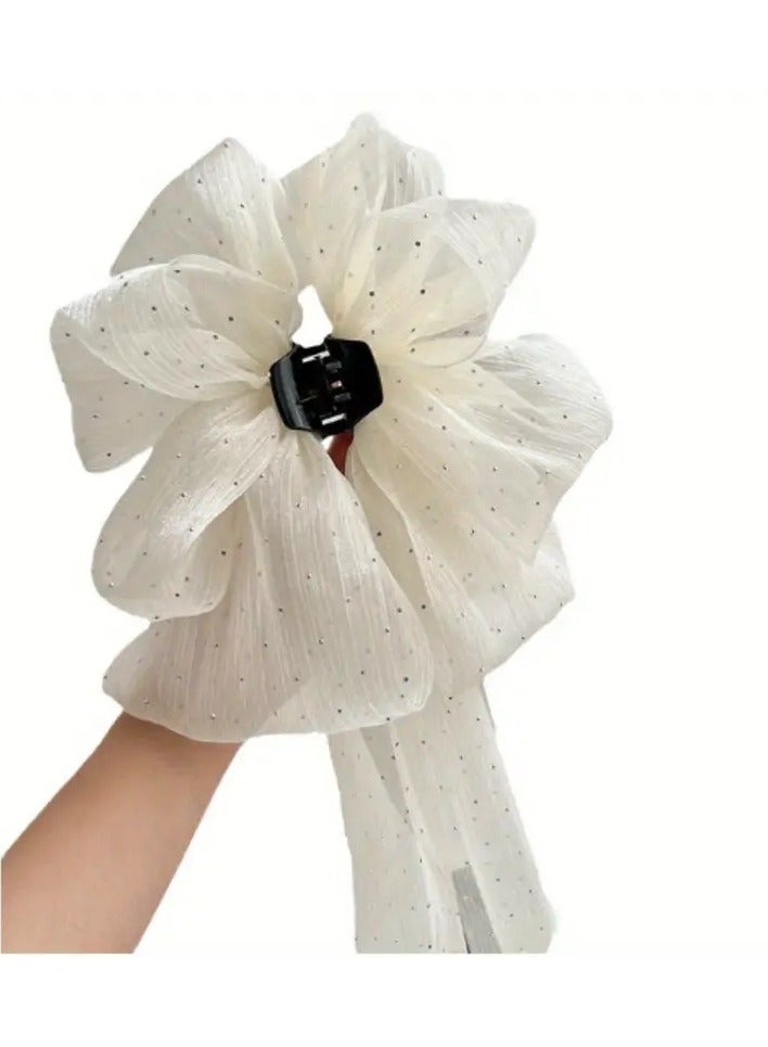 Goolsky Minimalist Plastic Hair Claw with Sheer Polka Dot Butterfly Bow - Elegant Large Ribbon Barrette for Women and Teens 14+, Anniversary Celebration Fashion Accessory - Single Piece, Solid Color - Image 5