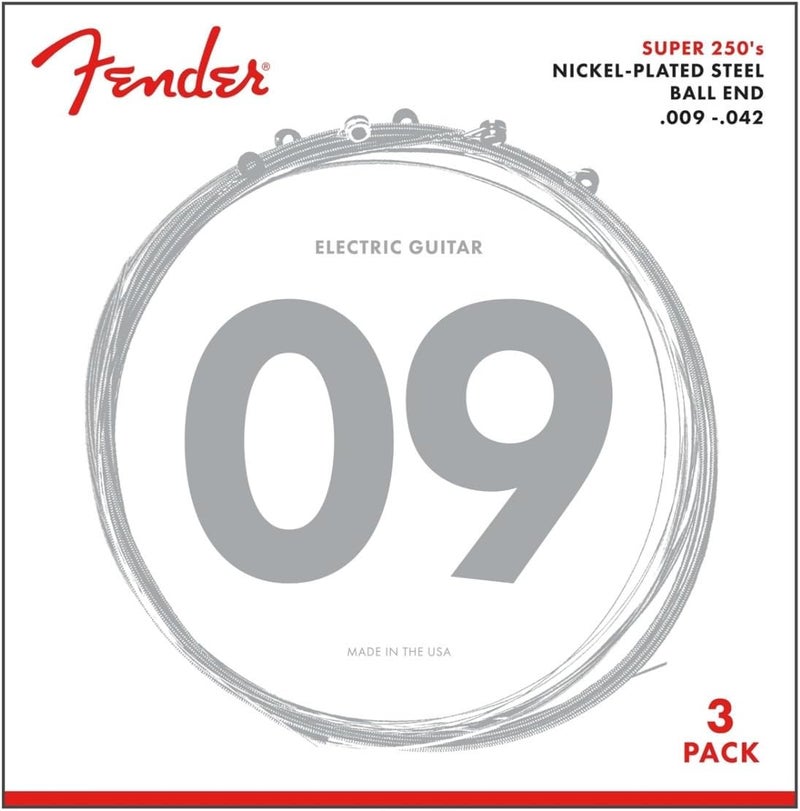 Fender Super 250 Electric Guitar String Set - Nickel-Plated Steel - 3 Pack (Gauge .009 - .042)