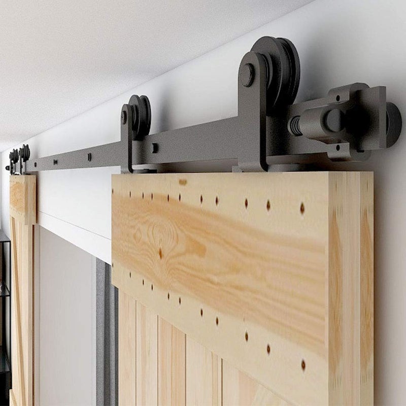 CCJH 10FT Sliding Barn Door Hardware Kit Heavy Duty Smoothly and Silently Easy to Install Fit 30 Width Double Door Panel TShaped Style Black