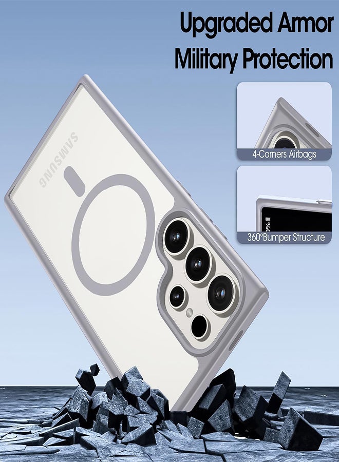 جراب شفاف مغناطيسي لموبايل سامسونج جالاكسي S22 الترا، جراب ماجسيف متوافق مع الشاحن اللاسلكي ومحفظة بطاقات ماج سيف، جراب شفاف بسيط مقاوم للصدمات والسقوط - تيتانيوم - Image 5