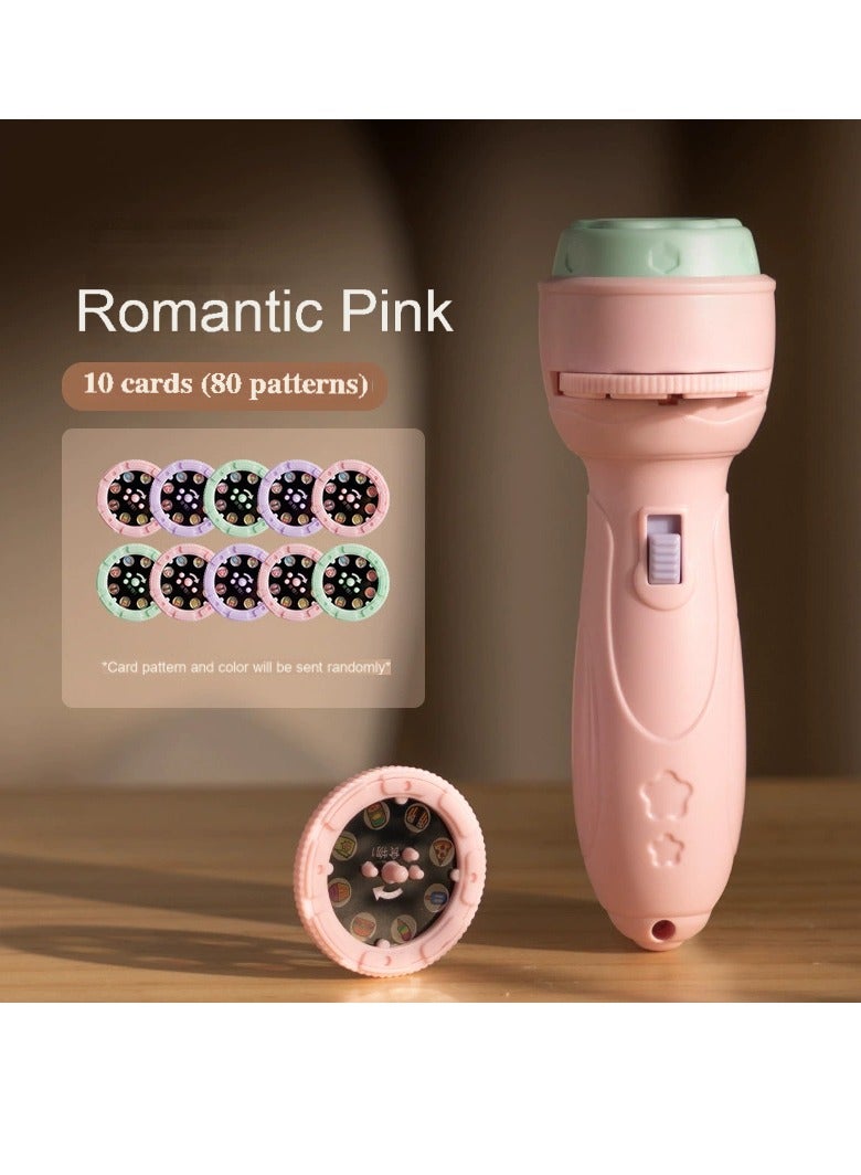 Cartoon Kids Projection Flashlight | Pink Mini Projector | 80 Image Slides | Educational Toy for Baby & Toddler | Handheld Toy Projector | Gift for Kids | Early Learning Night Light | Space, Animals, Food, Numbers & More | Market Stall Toy | Gift Box Packaging | 11.5*3.8 cm - Image 1