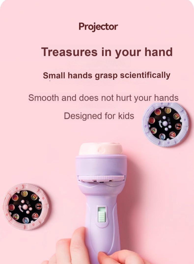 Cartoon Kids Projection Flashlight | Pink Mini Projector | 80 Image Slides | Educational Toy for Baby & Toddler | Handheld Toy Projector | Gift for Kids | Early Learning Night Light | Space, Animals, Food, Numbers & More | Market Stall Toy | Gift Box Packaging | 11.5*3.8 cm - Image 4