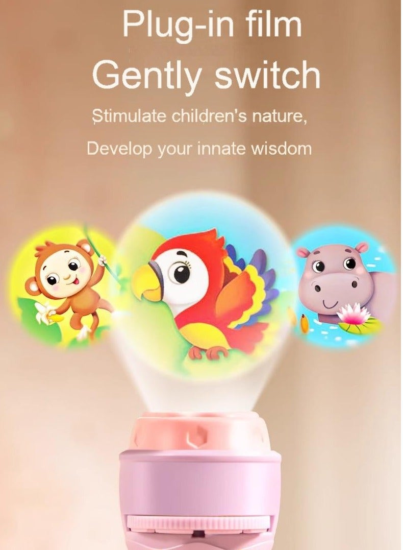Cartoon Kids Projection Flashlight | Pink Mini Projector | 80 Image Slides | Educational Toy for Baby & Toddler | Handheld Toy Projector | Gift for Kids | Early Learning Night Light | Space, Animals, Food, Numbers & More | Market Stall Toy | Gift Box Packaging | 11.5*3.8 cm - Image 5