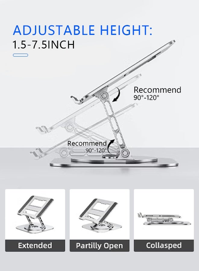 WAEKIL Adjustable Laptop Stand with 360° Rotating Base – Ergonomic Foldable Computer Riser for Desk, Heat Dissipation Metal Stand Compatible with MacBook Pro/Air & Laptops up to 10-17" (Silver) - Image 3