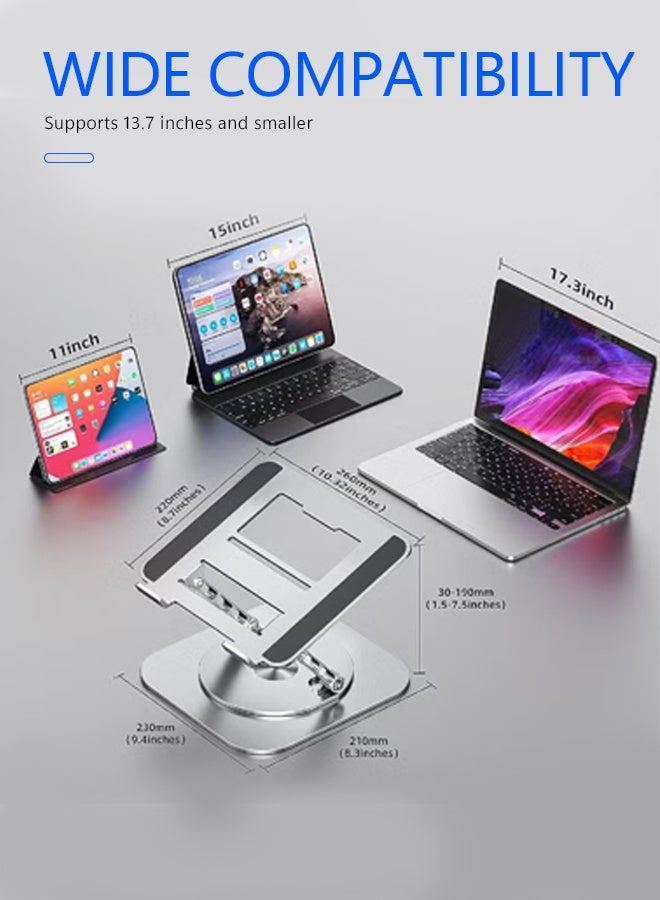WAEKIL Adjustable Laptop Stand with 360° Rotating Base – Ergonomic Foldable Computer Riser for Desk, Heat Dissipation Metal Stand Compatible with MacBook Pro/Air & Laptops up to 10-17" (Silver) - Image 4