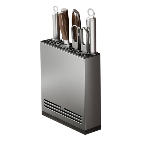 Teadokly Magnetic Universal Knife Block Holder, Magnetic Aluminum Knife Holder for Refrigerator with Slots for Scissors and Sharpening Rod Storage Stand Display Unique Slot Design to Protect Blade - Image 1
