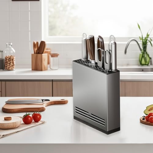 Teadokly Magnetic Universal Knife Block Holder, Magnetic Aluminum Knife Holder for Refrigerator with Slots for Scissors and Sharpening Rod Storage Stand Display Unique Slot Design to Protect Blade - Image 5