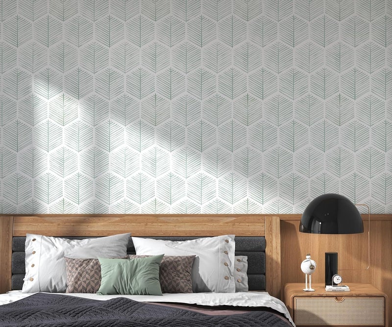 Rylan Modern Peel and Stick Wallpaper Boho Contact Paper for Cabinets and Drawers Self Adhesive Wallpaper Removable Wallpaper for Bedroom Geometric Wallpaper for Bathroom Green/White 45 * 300 - Image 3