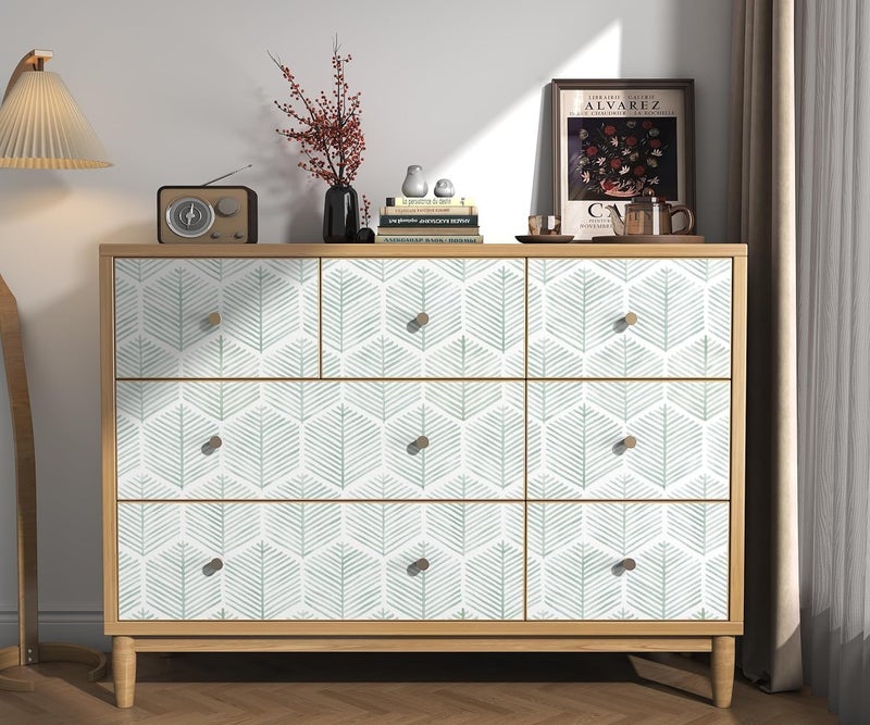 Rylan Modern Peel and Stick Wallpaper Boho Contact Paper for Cabinets and Drawers Self Adhesive Wallpaper Removable Wallpaper for Bedroom Geometric Wallpaper for Bathroom Green/White 45 * 300 - Image 2
