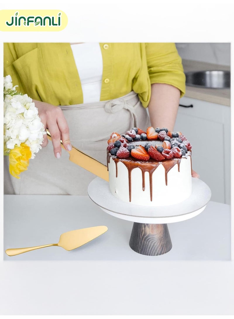 جين فان ل أنا مجموعة قواطع الكيك، مجموعة قواطع الكيك المصنوعة من الفولاذ المقاوم للصدأ الفاخر، مجموعة سكاكين الكيك ومكشطة التقديم، مجموعة أنيقة لتقديم الكيك والخبز والبيتزا والفطائر، مثالية لأعياد الميلاد وحفلات الزفاف والحفلات والمناسبات - ذهبي - Image 5