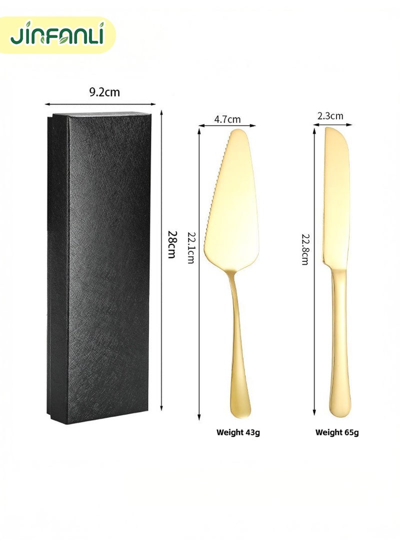 جين فان ل أنا مجموعة قواطع الكيك، مجموعة قواطع الكيك المصنوعة من الفولاذ المقاوم للصدأ الفاخر، مجموعة سكاكين الكيك ومكشطة التقديم، مجموعة أنيقة لتقديم الكيك والخبز والبيتزا والفطائر، مثالية لأعياد الميلاد وحفلات الزفاف والحفلات والمناسبات - ذهبي - Image 2