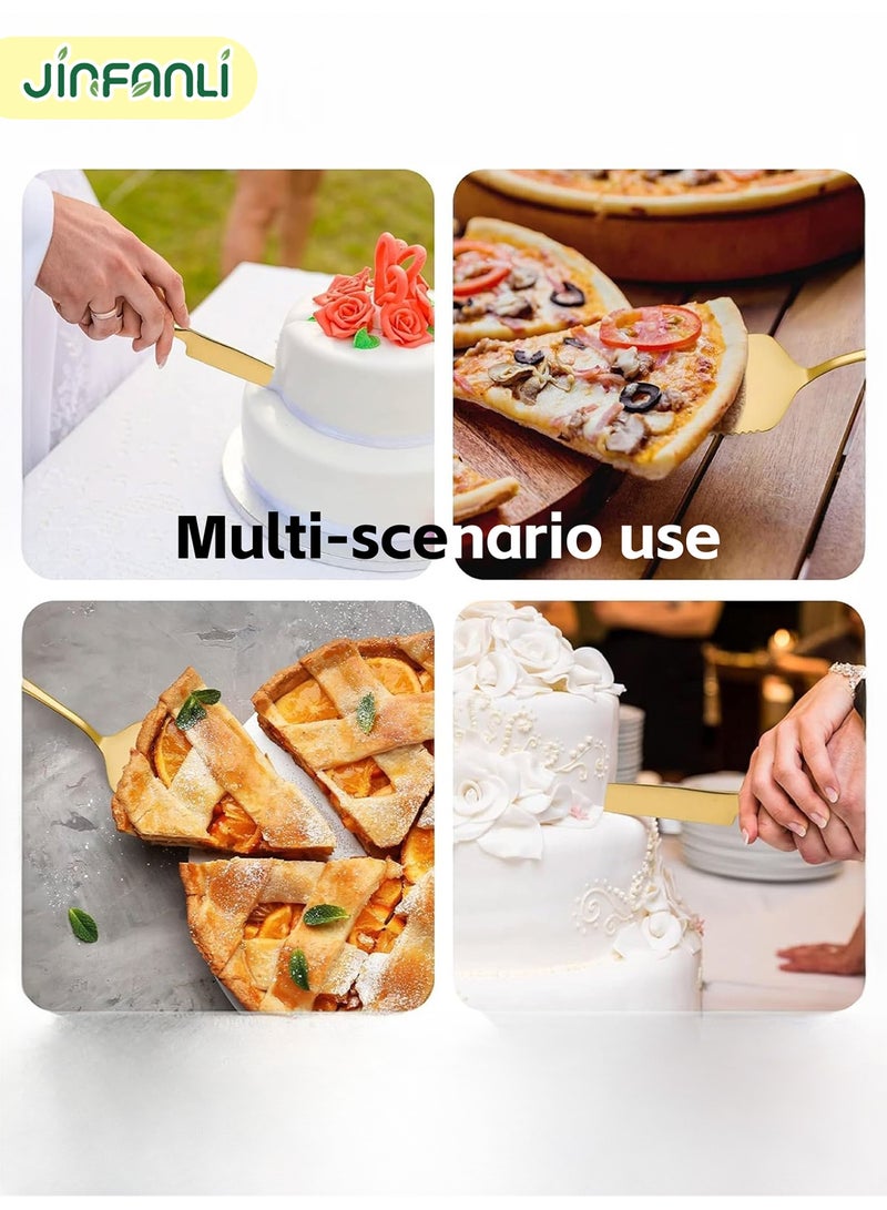 جين فان ل أنا مجموعة قواطع الكيك، مجموعة قواطع الكيك المصنوعة من الفولاذ المقاوم للصدأ الفاخر، مجموعة سكاكين الكيك ومكشطة التقديم، مجموعة أنيقة لتقديم الكيك والخبز والبيتزا والفطائر، مثالية لأعياد الميلاد وحفلات الزفاف والحفلات والمناسبات - ذهبي - Image 3