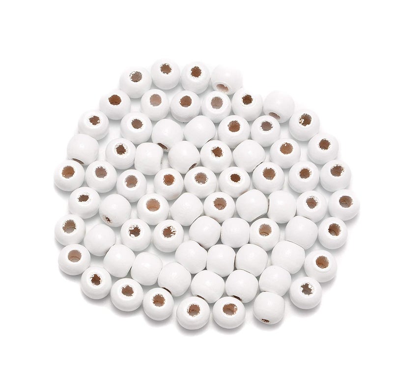 AD Beads Wood Spacer Loose Wooden Craft Beads Big Hole Beads Assorted for Necklace Bracelet Craft Making Decoration 8x10mm 200 Pieces White