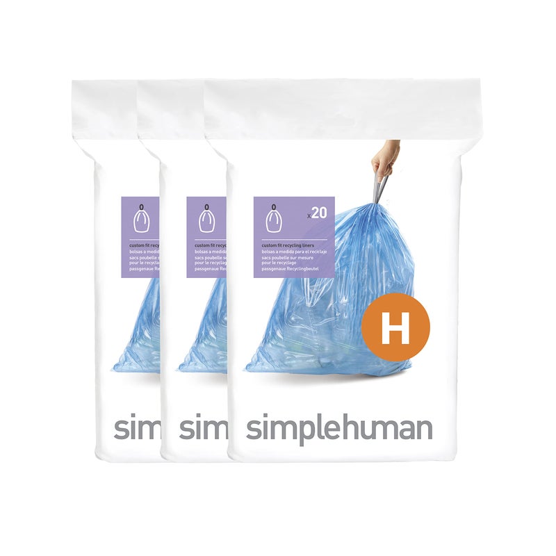 simplehuman أكياس قمامة بسيطة إنسان كود H 60 عد حقيقية تناسب بشكل مخصص مع حبال سحب في عبوات موزع 3035 لتر 892 جالون أزرق