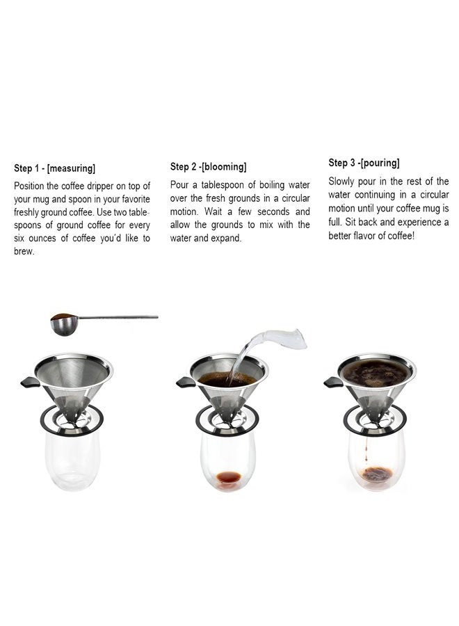 Yitelle Stainless Steel Pour Over Coffee Cone Dripper with Cup Stand and Scooping Spoon Plus Cleaning Brush - Image 5