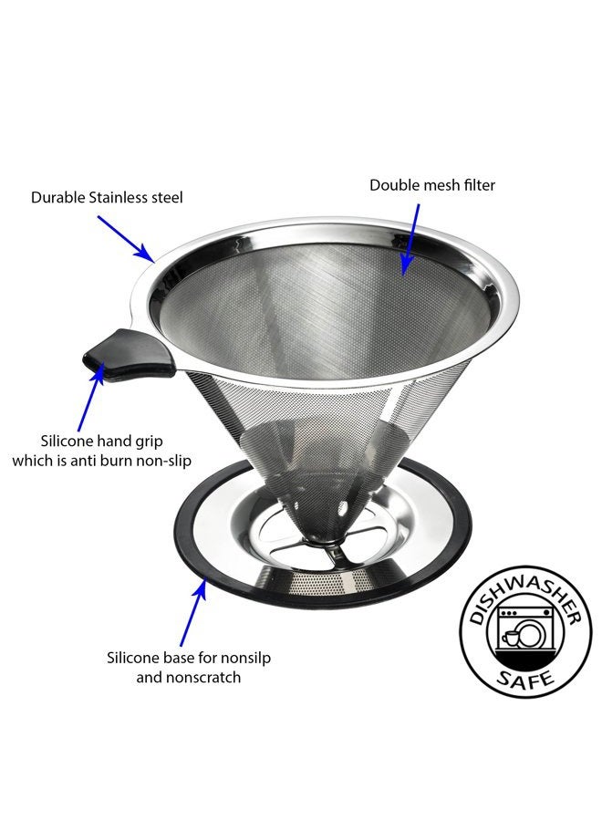Yitelle Stainless Steel Pour Over Coffee Cone Dripper with Cup Stand and Scooping Spoon Plus Cleaning Brush - Image 3