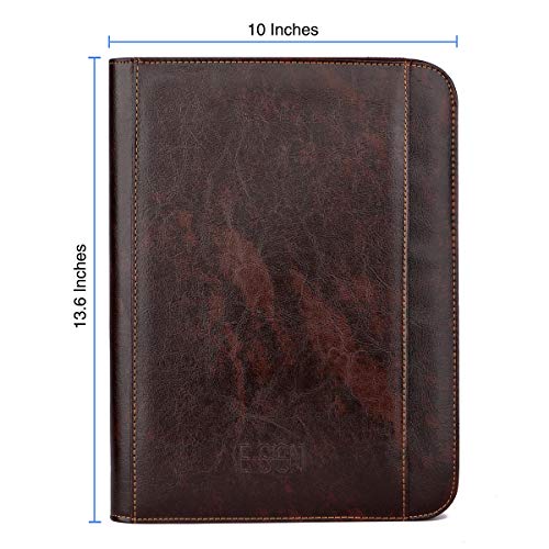IVESIGN Faux Leather Portfolio Padfolio Organizer with Calculator, Writing Pad, Zipper Closure, Tablet Sleeve, Clipboard with Storage, Document Organizer, Business Card Holder, Note Pads- Dark Brown - Image 2