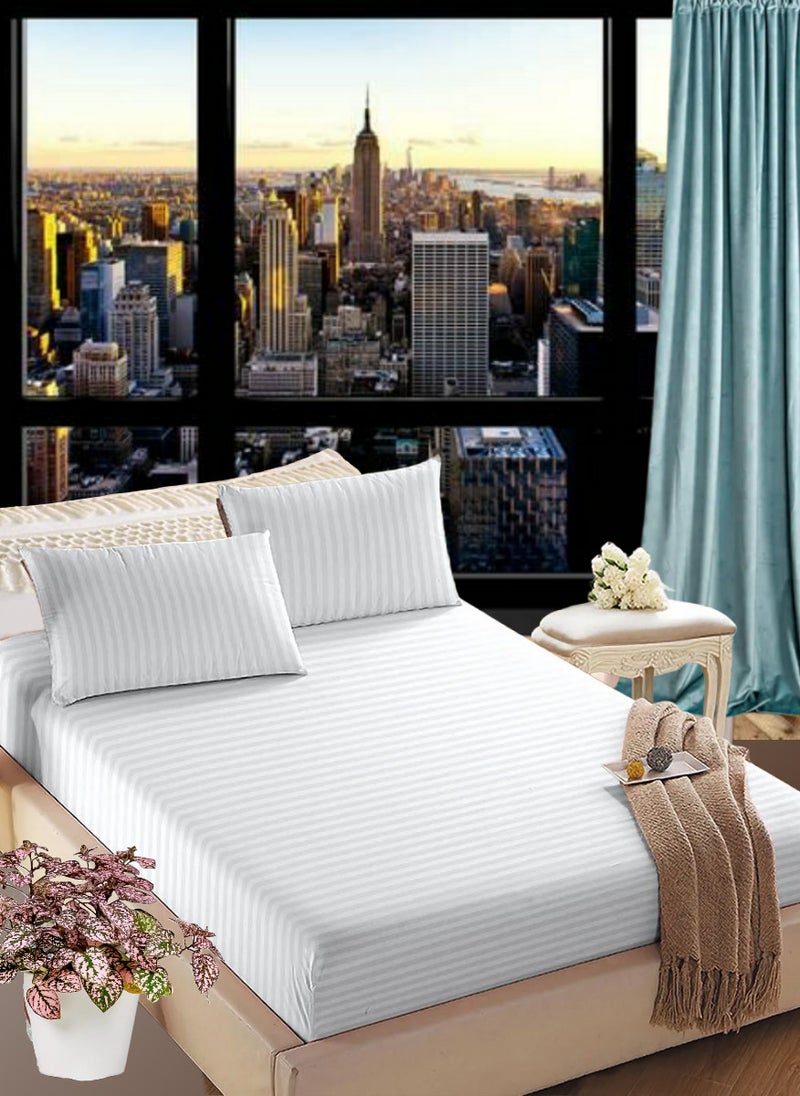 Blueberry White Extra Deep Pocket Sheets Cotton 3 Piece Bed Sheet Set 150x200+35cm - Image 1