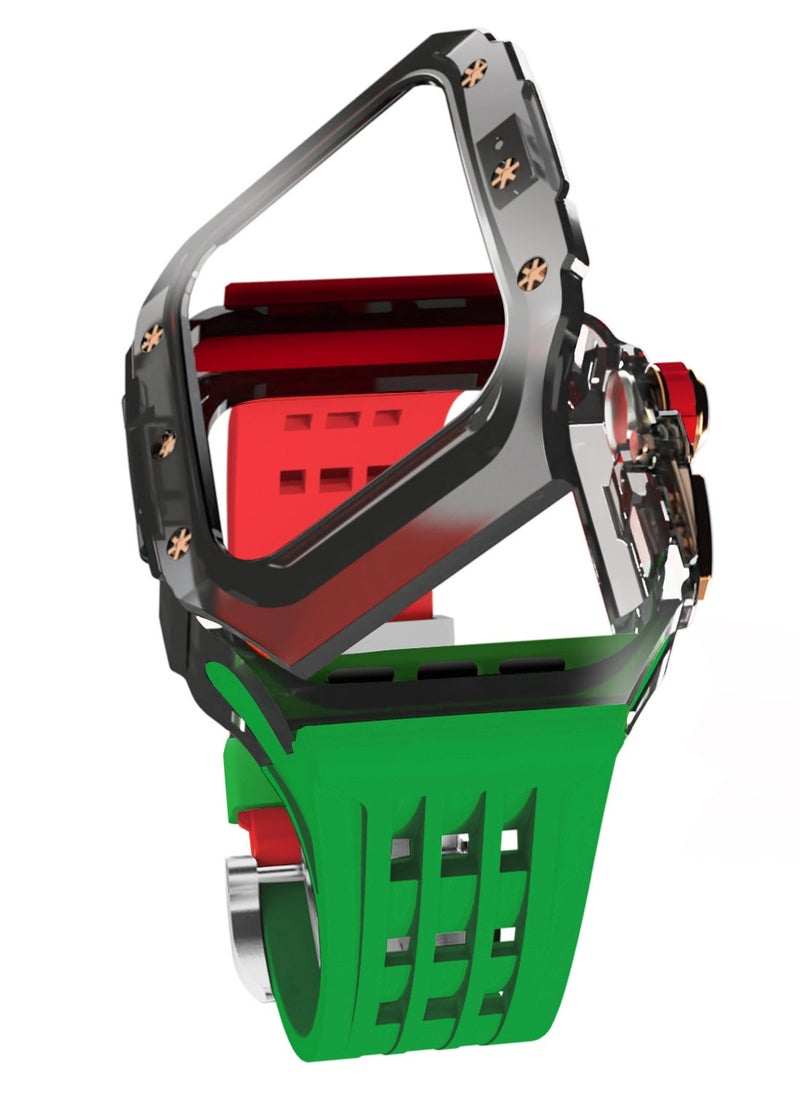 Beauenty Fluororubber Band with Quick Release Case for Apple Watch Series 10 46mm, Luxury Richard RM Mod Kit for Apple iWatch S10 46mm, Black-Red Green-Rose Gold  - Image 1