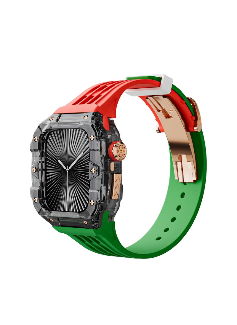 Beauenty Fluororubber Band with Quick Release Case for Apple Watch Series 10 46mm, Luxury Richard RM Mod Kit for Apple iWatch S10 46mm, Black-Red Green-Rose Gold  - Image 2