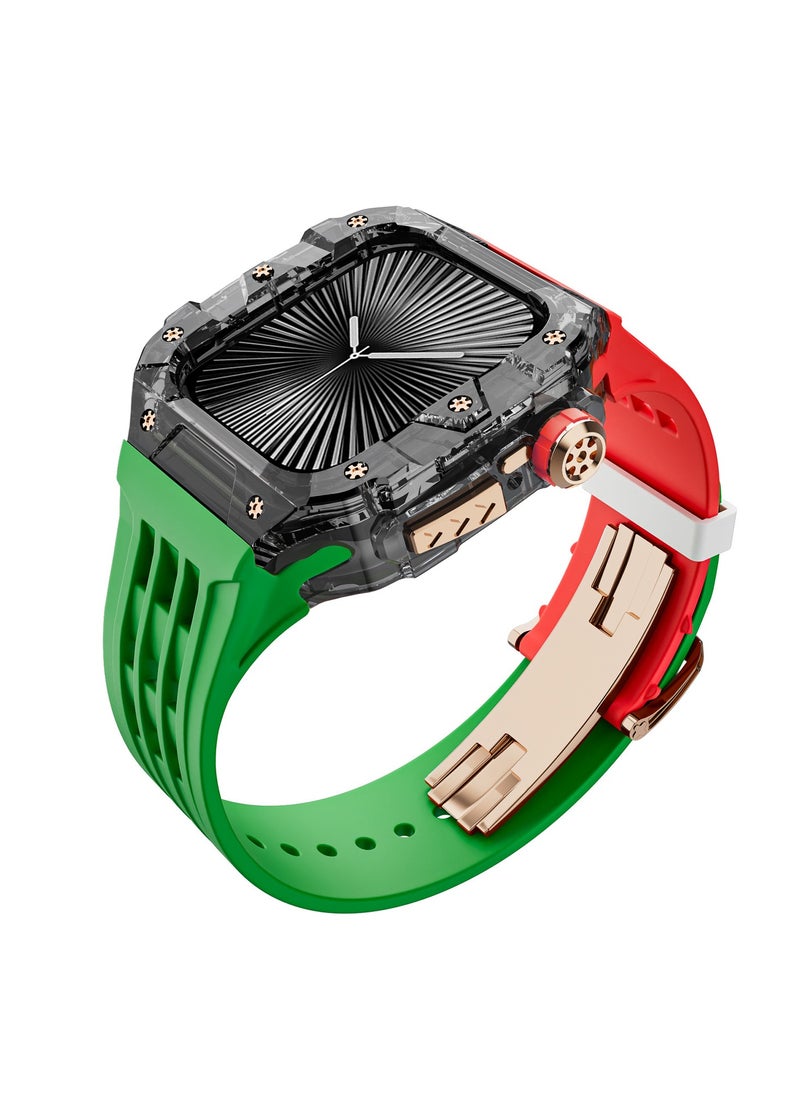 Beauenty Fluororubber Band with Quick Release Case for Apple Watch Series 10 46mm, Luxury Richard RM Mod Kit for Apple iWatch S10 46mm, Black-Red Green-Rose Gold  - Image 3