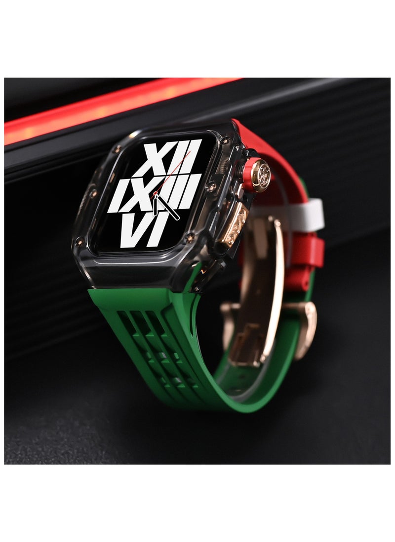 Beauenty Fluororubber Band with Quick Release Case for Apple Watch Series 10 46mm, Luxury Richard RM Mod Kit for Apple iWatch S10 46mm, Black-Red Green-Rose Gold  - Image 5