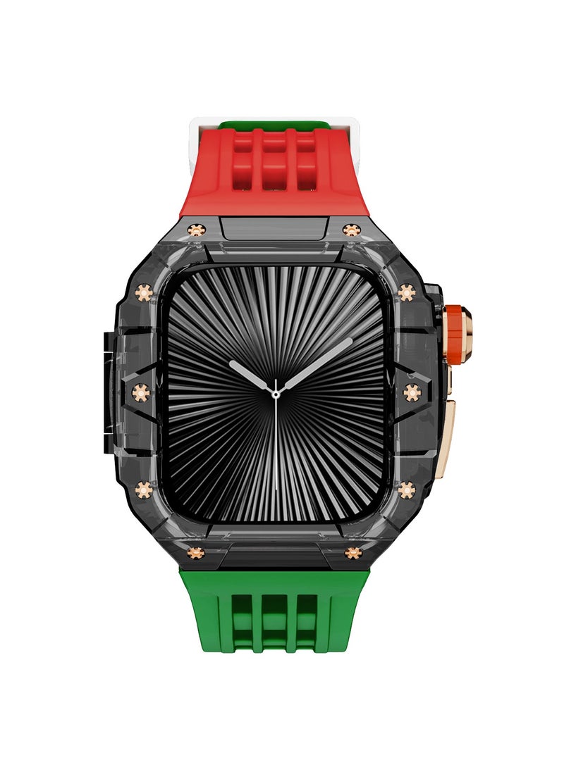 Beauenty Fluororubber Band with Quick Release Case for Apple Watch Series 10 46mm, Luxury Richard RM Mod Kit for Apple iWatch S10 46mm, Black-Red Green-Rose Gold  - Image 4