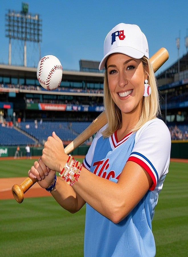 PHALIN Baseball Bracelets Earrings for Women Stackable Preppy Beaded Heishi Bracelets Beaded Dangle Earrings Game Day Sports Baseball Mom Jewelry Accessories Party Favors (Red White) - Image 2