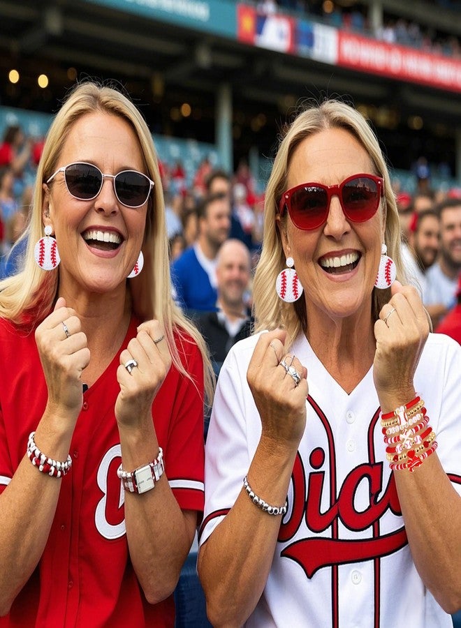 PHALIN Baseball Bracelets Earrings for Women Stackable Preppy Beaded Heishi Bracelets Beaded Dangle Earrings Game Day Sports Baseball Mom Jewelry Accessories Party Favors (Red White) - Image 4
