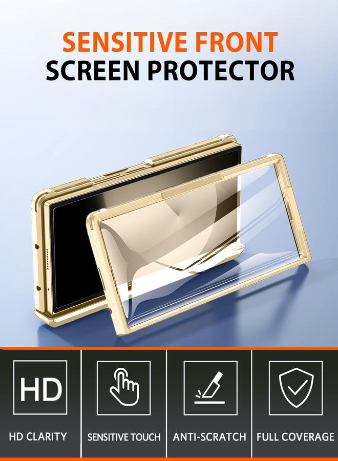 NINKI for Samsung Z Fold 5 Case with S Pen and Kickstand, Built in Screen Protector Hinge Protective Plating Leather Phone Cover for Samsung Galaxy Z Fold 5 Case with S Pen Holder and Stand - Gold - Image 4