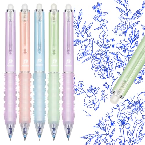 KERIFI Erasable Pens Rub Out Pen, 0.5mm Erasable Gel Pen with Rubbers on the End, Heat Friction Markers with Eraser, Handwriting Writing for School Office Supplies (Blue 5 Pack) - Image 1