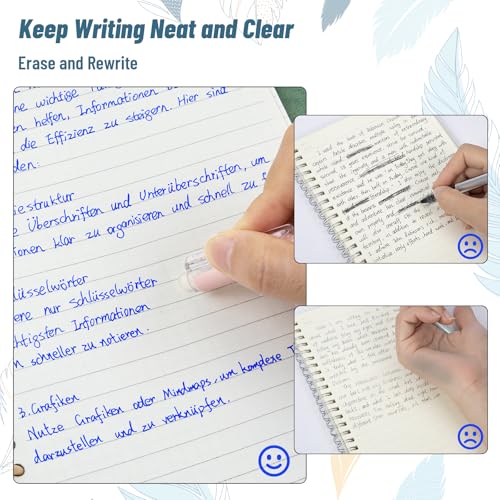 KERIFI Erasable Pens Rub Out Pen, 0.5mm Erasable Gel Pen with Rubbers on the End, Heat Friction Markers with Eraser, Handwriting Writing for School Office Supplies (Blue 5 Pack) - Image 2