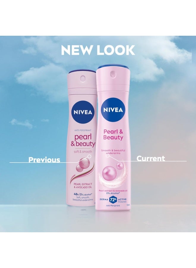 نيفيا NIVEA Pearl & Beauty Antiperspirant Deodorant Spray for Women, Soft & Smooth, 48H Active Protection, 0% Alcohol, with Pearl Extract and Avocado Oil, 150ml - Image 3