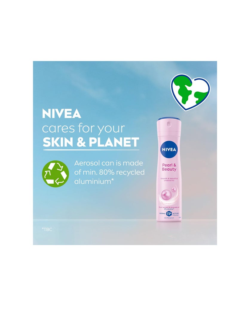 نيفيا NIVEA Pearl & Beauty Antiperspirant Deodorant Spray for Women, Soft & Smooth, 48H Active Protection, 0% Alcohol, with Pearl Extract and Avocado Oil, 150ml - Image 2