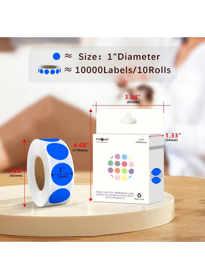 PARLAIM 1 Inch Round Color-Code Dot Stickers,10000Per/10 Rolls Dots Label Dispenser Box,Blue Circle Stickers Label For Office Home (Blue) - Image 2