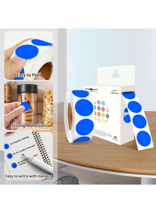 PARLAIM 1 Inch Round Color-Code Dot Stickers,10000Per/10 Rolls Dots Label Dispenser Box,Blue Circle Stickers Label For Office Home (Blue) - Image 3