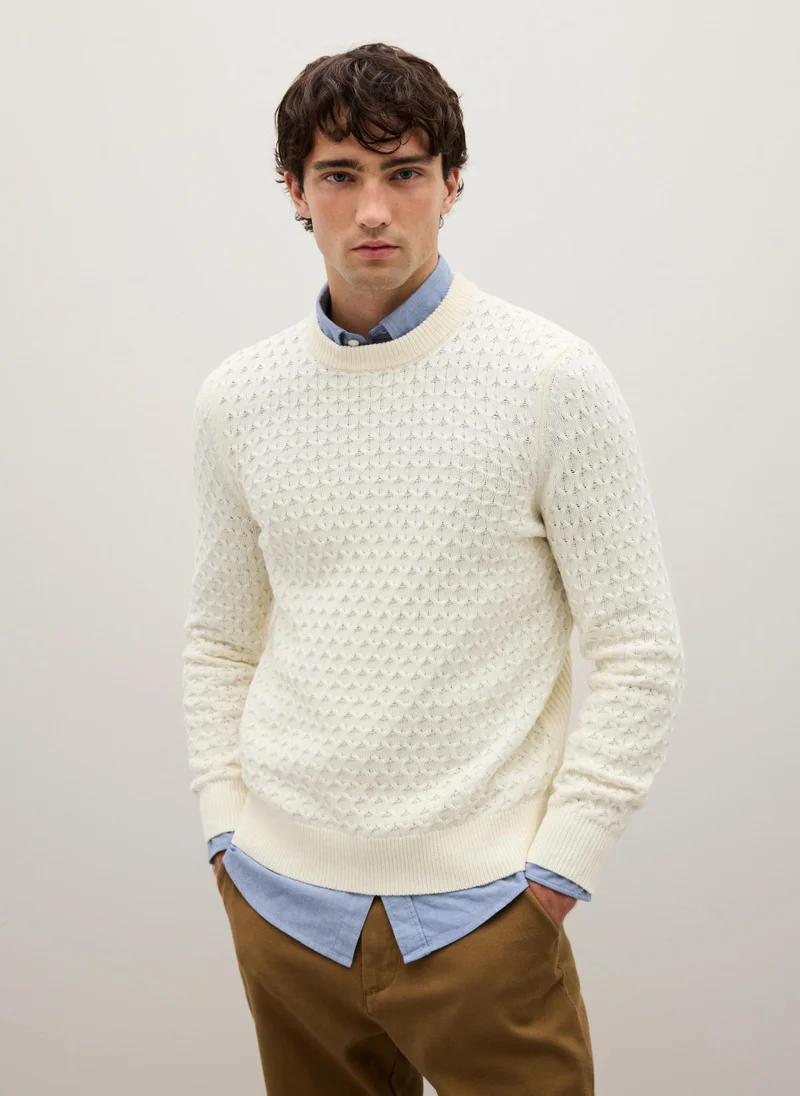 Ovs OVS White Cotton Blend Regular Fit Jumper