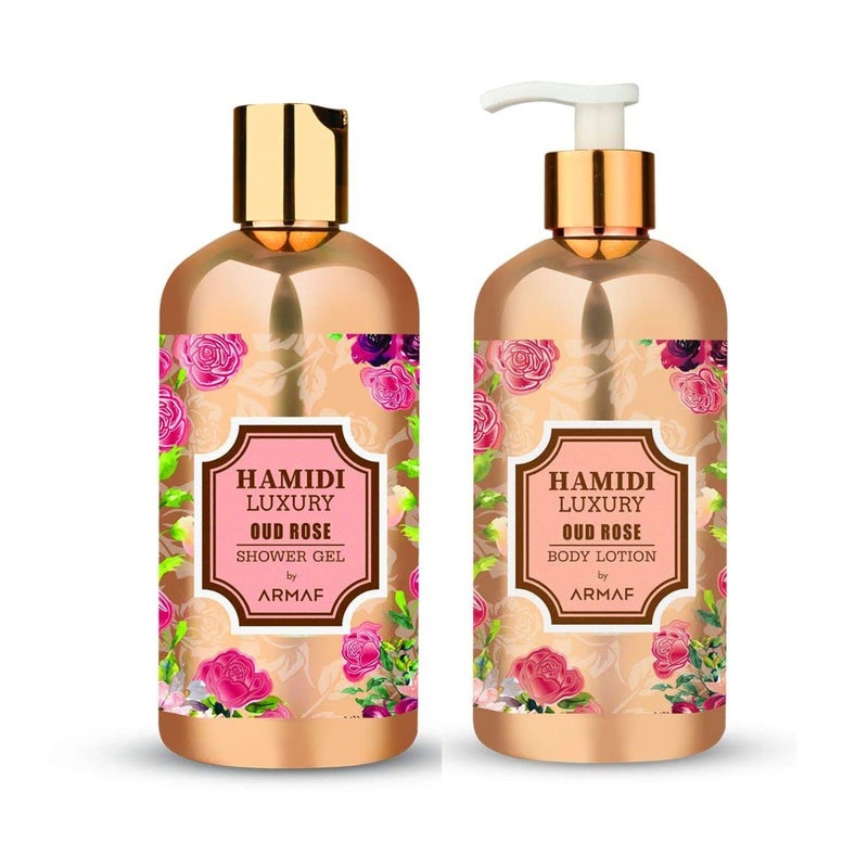 Hamidi Oud Rose Body Care Kit  Luxury Oud Rose Body Lotion 500ml  Luxury Oud Rose Shower Gel 500ml   Ultra Moisturizing  Feel Soft  For Unisex