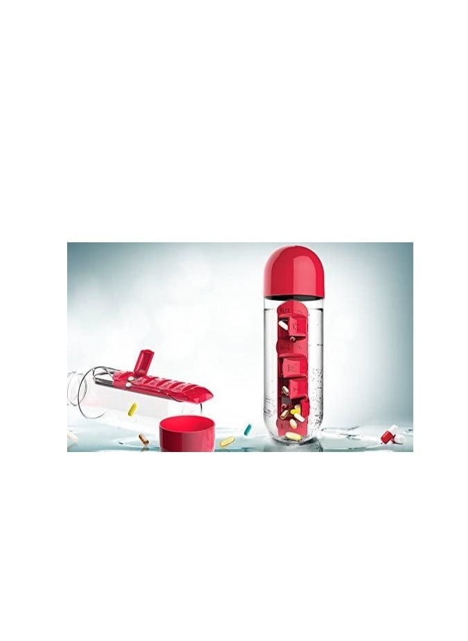 Generic - 600 ml red, foldable, dual-purpose drinking water bottle with tablet box Ability to Carry and Store Pills While Traveling - Image 1