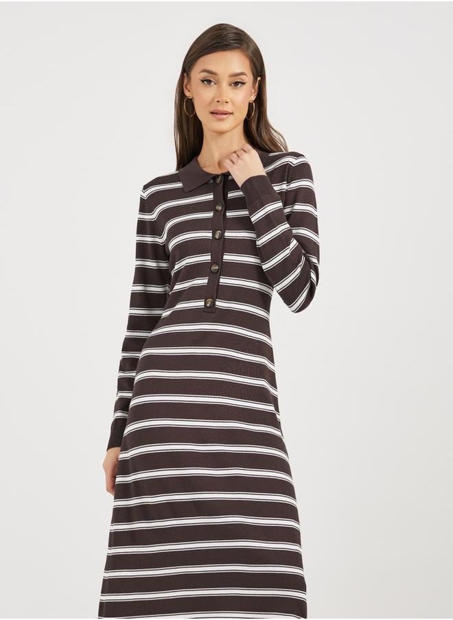 Styli Striped Polo Midi Dress  - Image 2