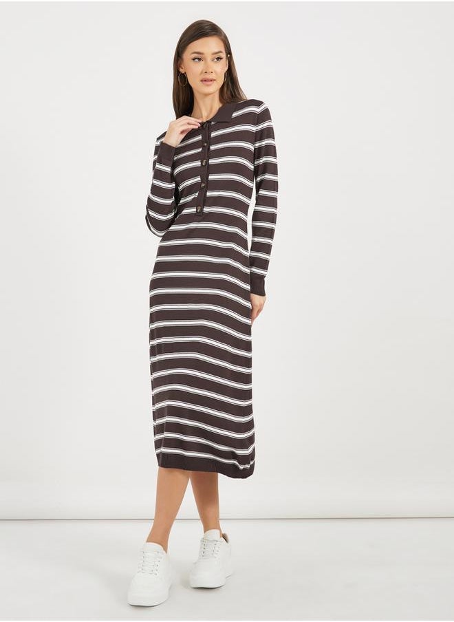 Styli Striped Polo Midi Dress  - Image 1